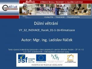 Dln vtrn VY32INOVACERacek01 1 16 Klimatizace Autor Mgr