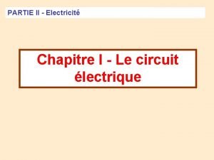PARTIE II Electricit Chapitre I Le circuit lectrique