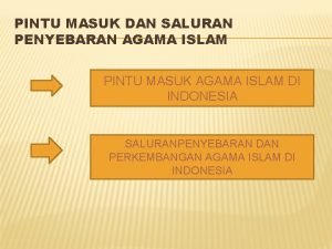 PINTU MASUK DAN SALURAN PENYEBARAN AGAMA ISLAM PINTU