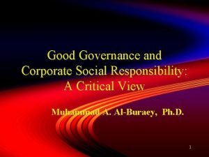 Good governance and corporate social responsibility Good governance and corporate social responsibility