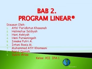 BAB 2 PROGRAM LINEAR Disusun Oleh 1 Athi