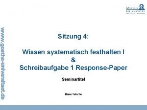 Sitzung 4 Wissen systematisch festhalten I Schreibaufgabe 1