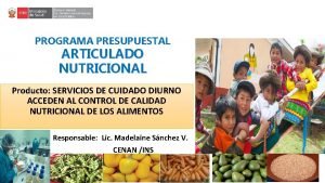 PROGRAMA PRESUPUESTAL ARTICULADO NUTRICIONAL Producto SERVICIOS DE CUIDADO