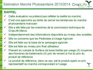 Estimation March Phytosanitaire 20132014 RAPPEL Cette valuation ne