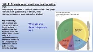 WALT Evaluate what constitutes healthy eating WILF use