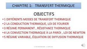 CHAPITRE 1 TRANSFERT THERMIQUE OBJECTIFS 1 DIFFRENTS MODES