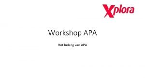 Workshop APA Het belang van APA Inhoud Verschil