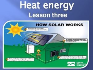 Heat energy Lesson three We get heat through