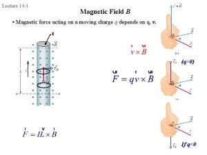 Lecture 14 1 Magnetic Field B Magnetic force