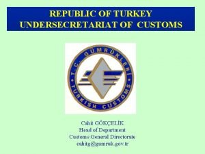 REPUBLIC OF TURKEY UNDERSECRETARIAT OF CUSTOMS Cahit GKELK