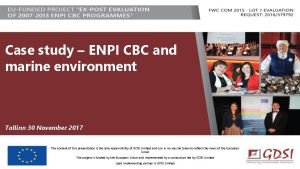 Case study ENPI CBC and marine environment Tallinn