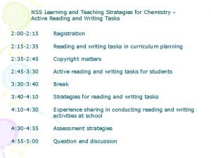 NSS Learning and Teaching Strategies for Chemistry Active