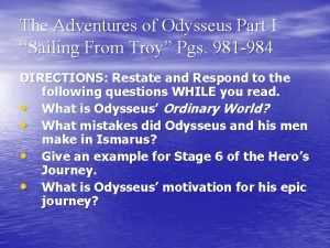 The Adventures of Odysseus Part I Sailing From