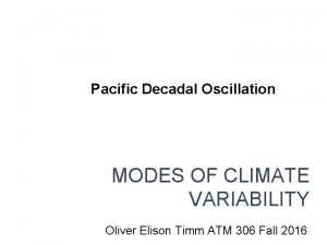 Pacific Decadal Oscillation MODES OF CLIMATE VARIABILITY Lecture