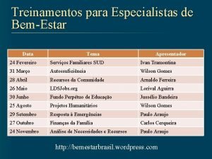 Treinamentos para Especialistas de BemEstar Data Tema Apresentador