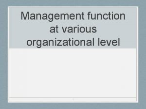 Organizational level Organizational level
