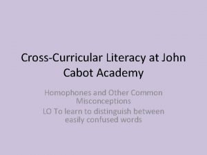 CrossCurricular Literacy at John Cabot Academy Homophones and