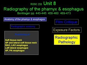 RDSC 233 Unit 8 Radiography of the pharnyx
