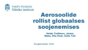 Aerosoolide rollist globaalses soojenemises Heido Trofimov Jorma Rahu