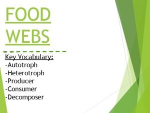 FOOD WEBS Key Vocabulary Autotroph Heterotroph Producer Consumer