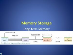 Memory Storage LongTerm Memory LongTerm Memory Once information