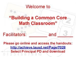 Welcome to Building a Common Core Math Classroom