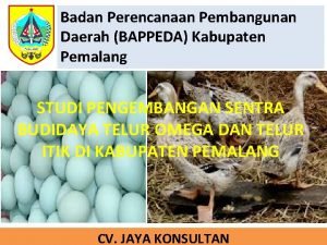 Badan Perencanaan Pembangunan Daerah BAPPEDA Kabupaten Pemalang STUDI