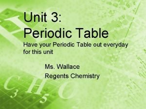 Unit 3 Periodic Table Have your Periodic Table