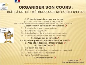 ORGANISER SON COURS BOTE OUTILS MTHODOLOGIE DE LOBJET