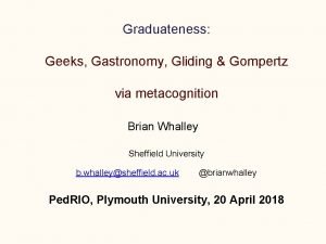 Graduateness Geeks Gastronomy Gliding Gompertz via metacognition Brian