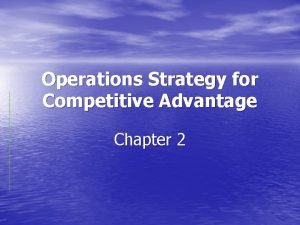 Operations Strategy for Competitive Advantage Chapter 2 What
