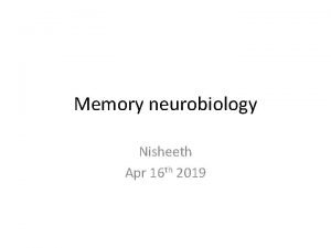 Memory neurobiology Nisheeth Apr 16 th 2019 Amnesias