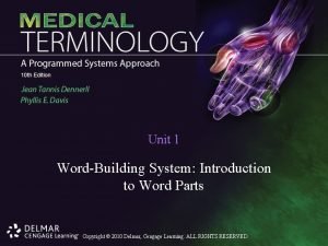 Unit 1 WordBuilding System Introduction to Word Parts