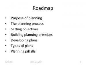 Roadmap Purpose of planning The planning process Setting