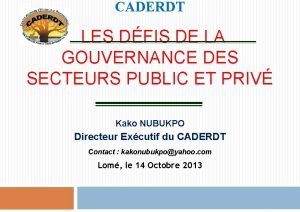 CADERDT LES DFIS DE LA GOUVERNANCE DES SECTEURS