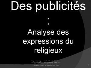 Des publicits Analyse des expressions du religieux Diaporama