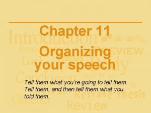 Chapter 11 Organizing your speech Tell them what