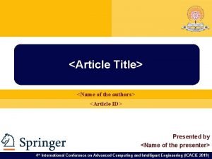 Article Title Name of the authors Article ID