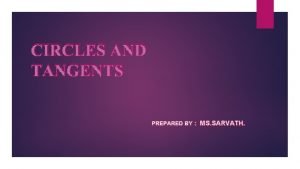 CIRCLES AND TANGENTS PREPARED BY MS SARVATH PARTS