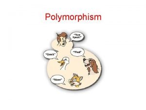 Polymorphism Outline 8 Explanation of polymorphism 8 Use