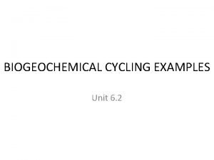 BIOGEOCHEMICAL CYCLING EXAMPLES Unit 6 2 BIOGEOCHEMICAL CYCLING
