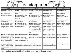 Kindergarten Day 1 Day 2 Day 3 Day