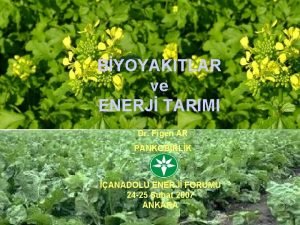 BYOYAKITLAR ve ENERJ TARIMI Dr Figen AR PANKOBRLK