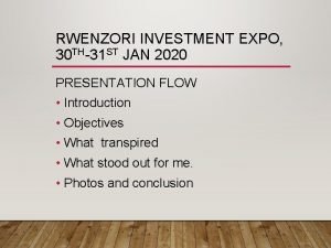 RWENZORI INVESTMENT EXPO 30 TH31 ST JAN 2020
