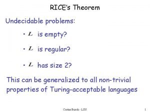 RICEs Theorem Undecidable problems is empty is regular