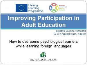 Improving Participation in Adult Education Grundtvig Learning Partnership