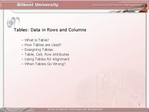 Tables Data in Rows and Columns What is