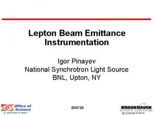 Lepton Beam Emittance Instrumentation Igor Pinayev National Synchrotron
