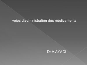 voies dadministration des mdicaments Dr A AYADI introduction