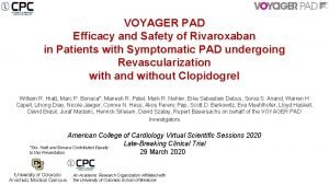 Xarelto voyager pad Xarelto voyager pad